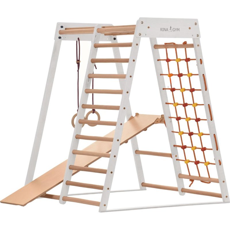 Klettergerüst indoor 146 cm, Turnringe, Seilleiter – Classic weiß