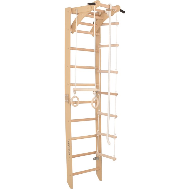 Sprossenwand Holz mit Klimmzugstange & Ringen – Indoor Familie (SPR A)
