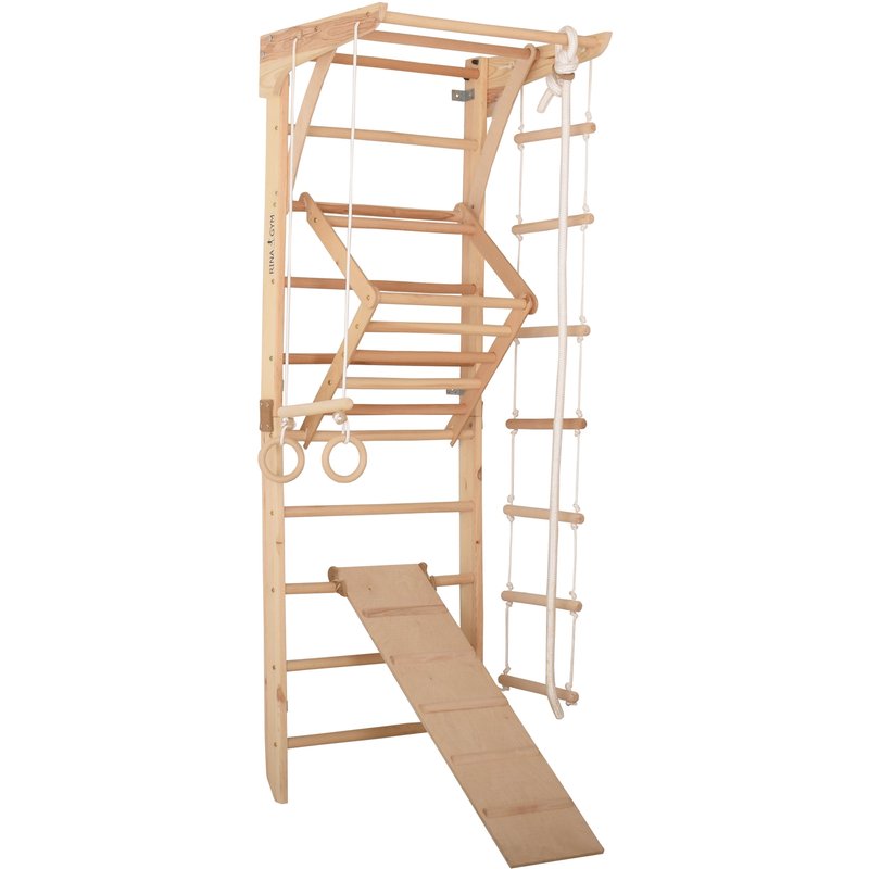 Sprossenwand 230 cm, festes Reck, doppelseitiges Kletterbrett – Kinder natur