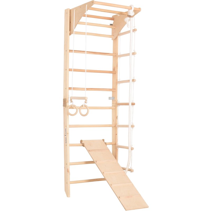 Sprossenwand 230 cm, verstellbares Reck, Kletterbrett – Kombi natur