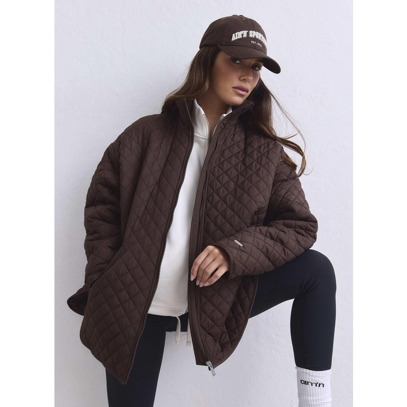 Damen Jacke Gesteppt Wasserabweisend Weit Schokoladenbraun