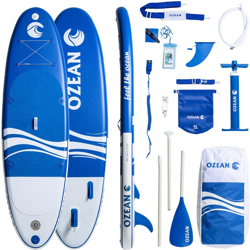 SUP-Board OZEAN 305 cm aufblasbar - Paddle Board + 11 Zubehörteile Blau