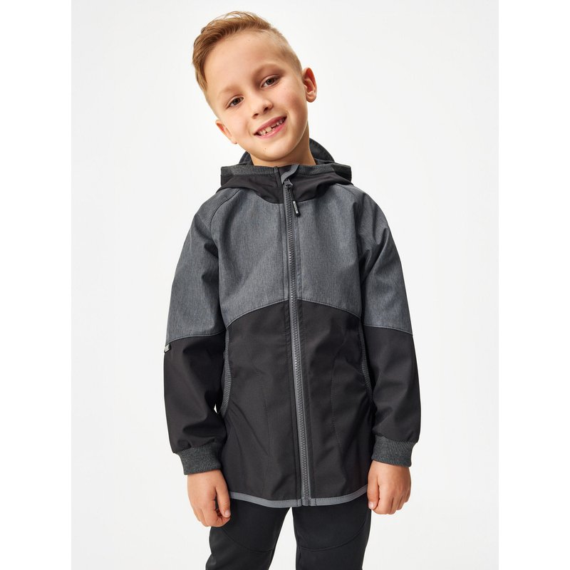 Softshell-Jacke mit Fleece für Kinder Street, Schwarz, Gestromtes Grau