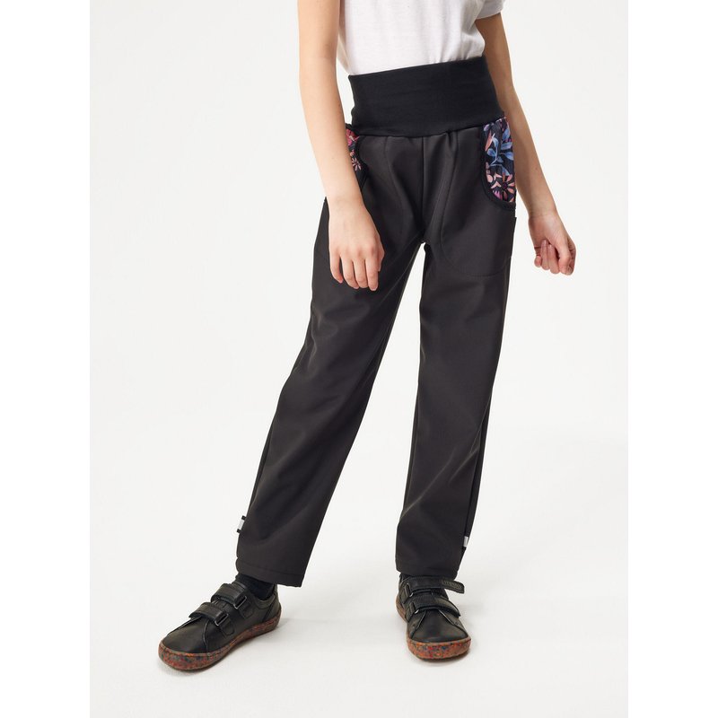 Softshell-Hose mit Fleece für Kinder Basic, Schwarz, Magische Blumen