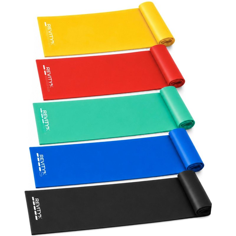 Pilates Widerstandsband 5er Set mit Zubehör und Trainingsplan, 5 Stück, 1–15 kg