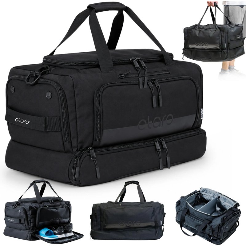 Sporttasche mit Schuhfach, Nassfach, Laptopfach & Rucksackgurten | 70L - Schwarz