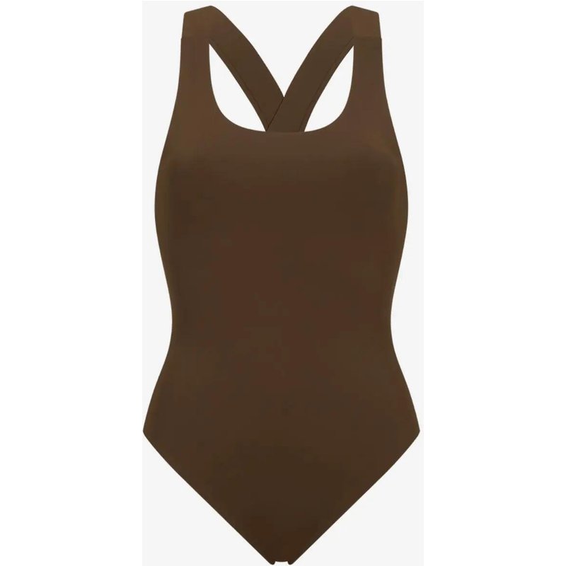 Damen Schwimmen Surfen Tauchen Premium Badeanzug Rundhals - Braun