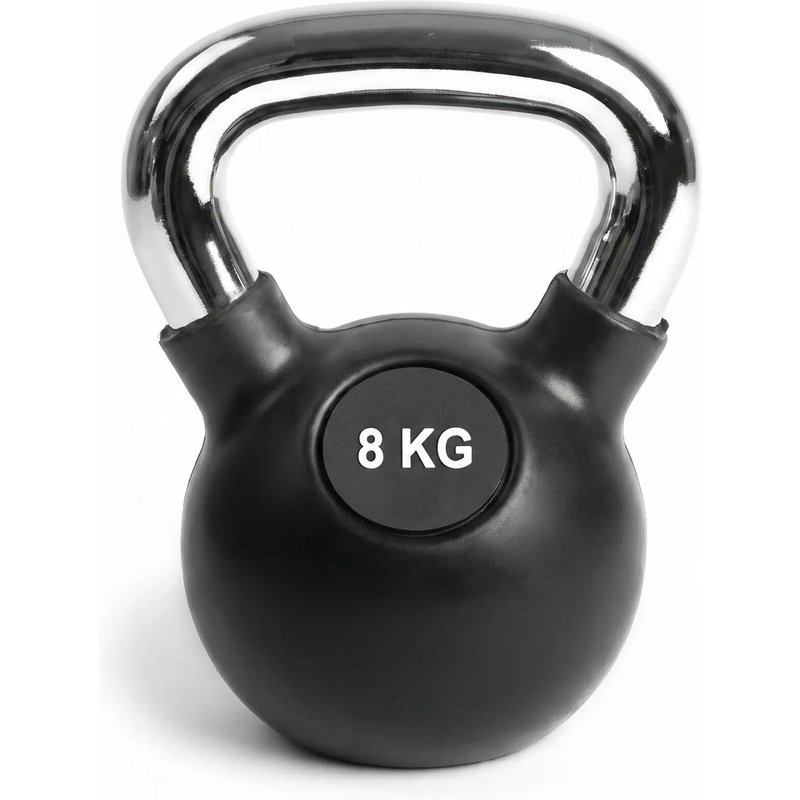 Kettlebell Krafttraining Gusseisen gummiert verchromter Griff 8 kg