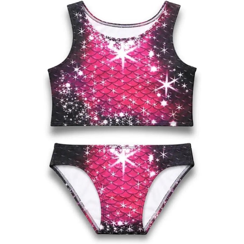 Pink Passion Mädchen-Bikini-Set – Meerjungfrauen-Bademode – Pink/Schwarz