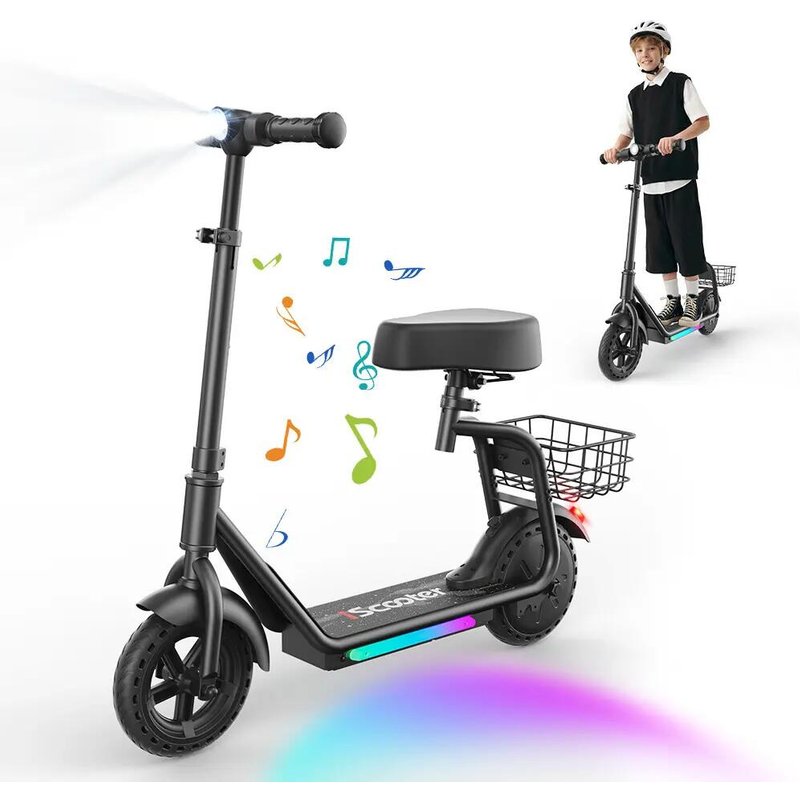iScooter iK7 Kinder-E-Scooter 20 km/h mit Sitz, Korb und App