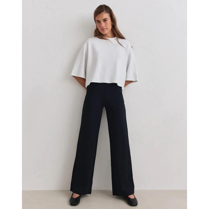 Damen Hose Hohe Taille Weites Bein Kurzgröße Luxe Schwarz