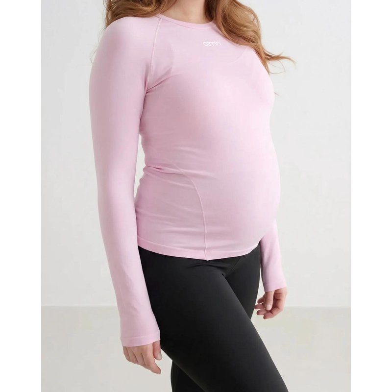 Damen Umstands-Trainingsshirt Langarm Schnelltrocknend Dehnbar Basic Rosa