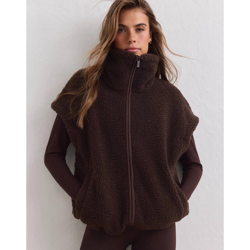 Damen Weste Weicher Flor Locker Schokoladenbraun