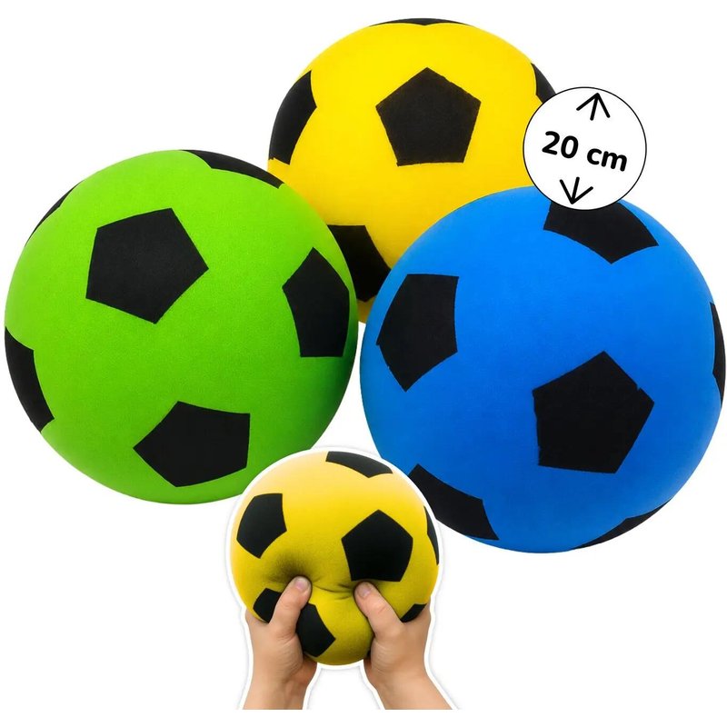 Schaumstoffball Set, 3 weiche Soft-Fußbälle Ø 20 cm, gelb, grün & blau