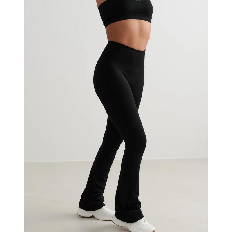 Damen Tights Nahtlos Ausgestellt Hoher Bund Shape Lang Schwarz