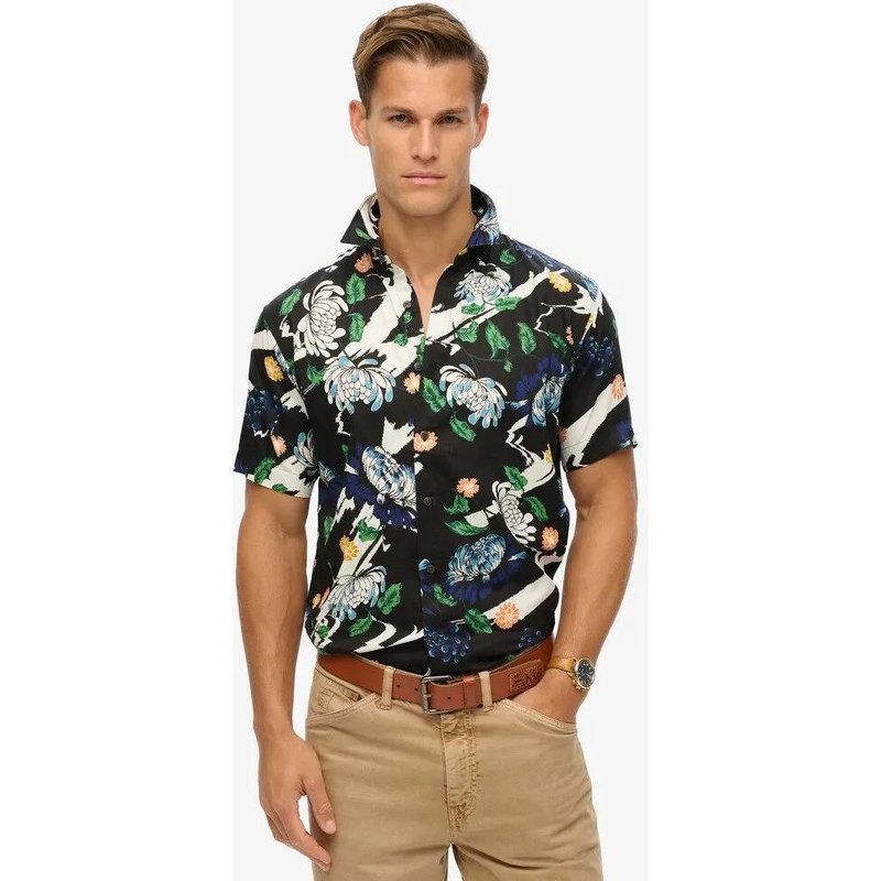 superdry Kurzarm-Hawaii-Hemd mit Aya Black Floral Print