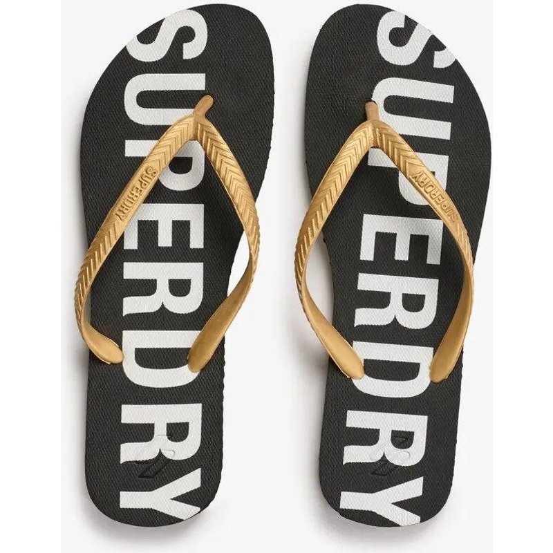 superdry Damen Flip Flops Code Essential – Gummi/Nero/Metallic Gold