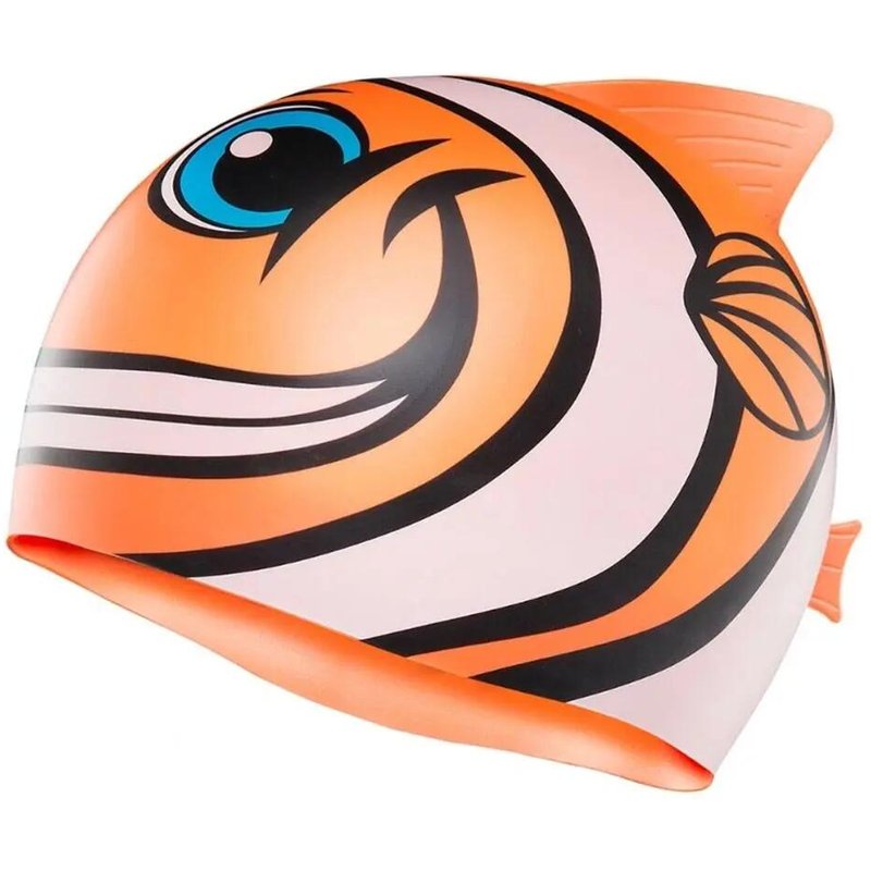 TYR Kinder Happy Fish Silikon-Badekappe - Orange/Schwarz
