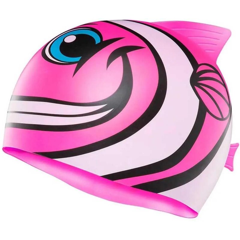 TYR Kinder Happy Fish Silikon-Badekappe - Rosa/Schwarz