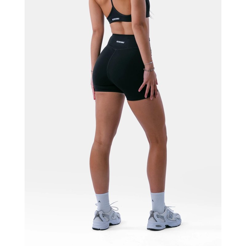Damen High-Waist-Shorts mit Tasche für Fitness – Encore – Schwarz