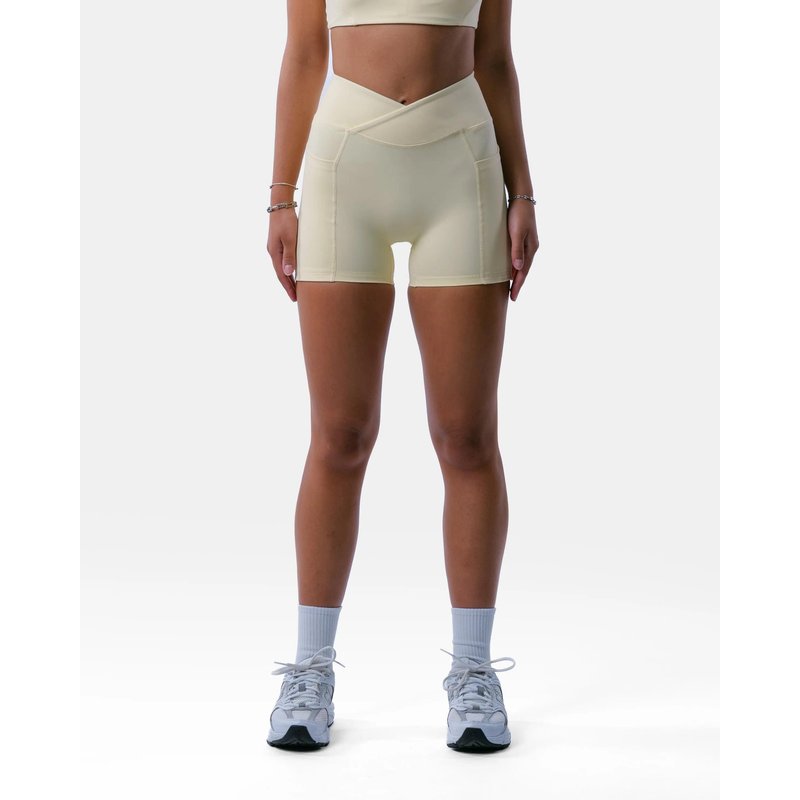 Damen High-Waist-Shorts mit Tasche für Fitness – Encore – Creme