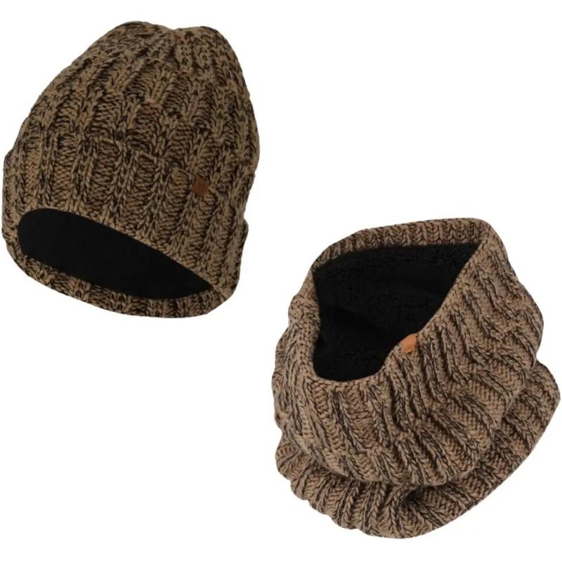Skimütze & Schal Herren gestrickt mehrfarbig Taupe Einheitsgröße
