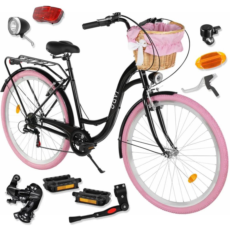 Damenfahrrad Davi Ella 28", 7 Gänge, 160-185 cm, Schwarz/Rosa