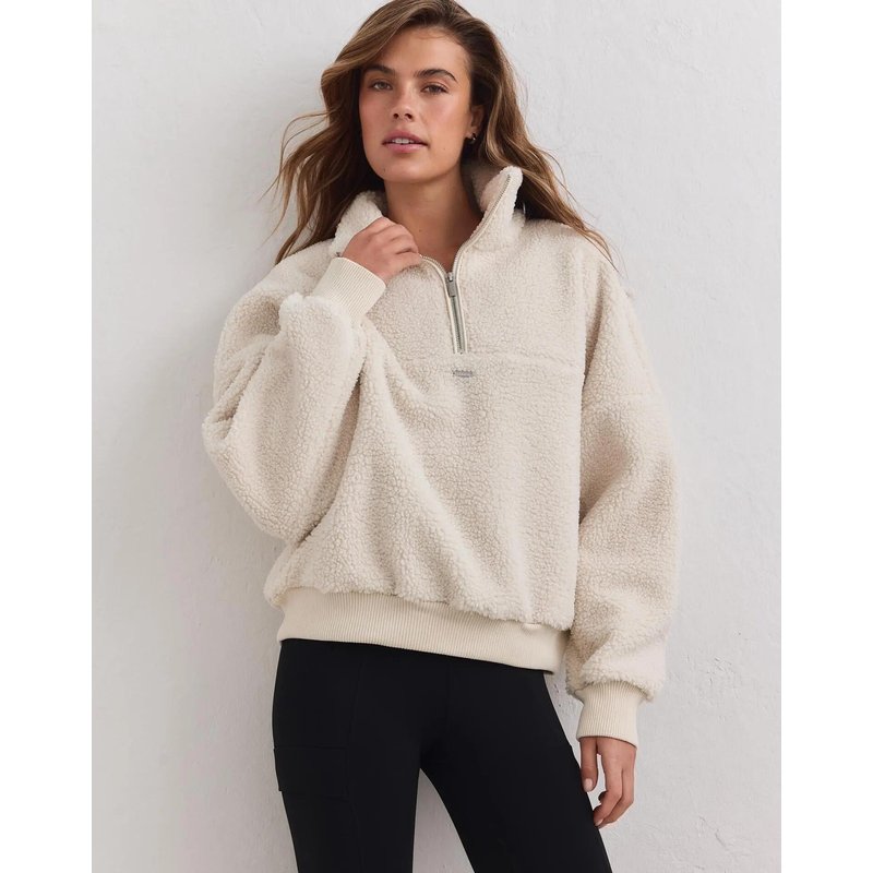 Damen Fleecejacke Pile Halbreißverschluss Creme