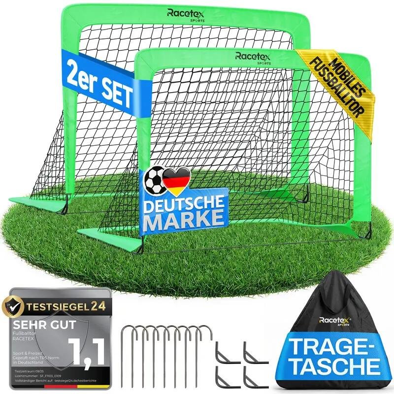 RACETEX 2er Pop-Up Fußballtor Kinder Set, Neongrün