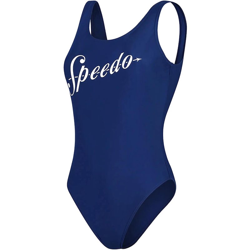 Speedo Logo Deep U-Back Badeanzug - Blau / Weiß