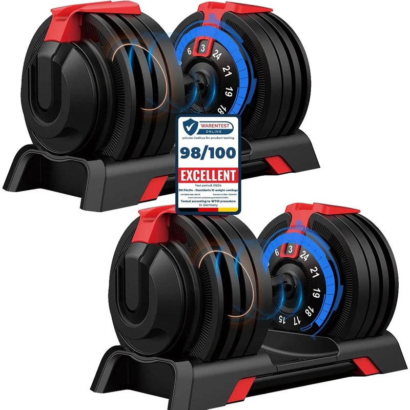24kg verstellbare Hanteln Set, 12 Stufen, Kurzhanteln 12-in-1