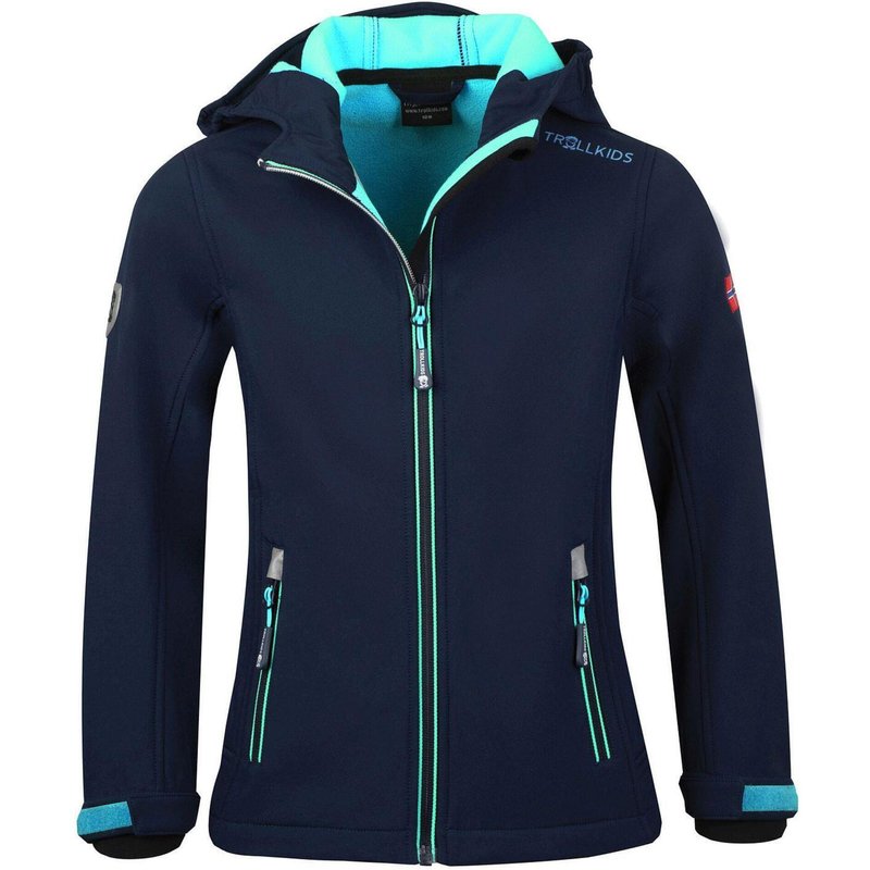 Mädchen Softshelljacke Trollfjord Wasserabweisend Marineblau/Türkis