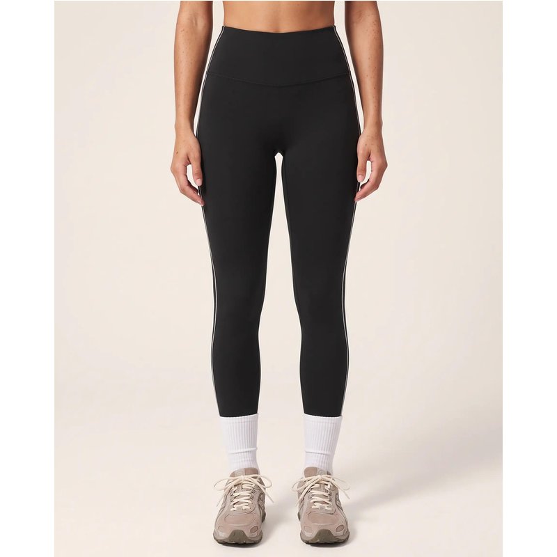 Damen Fitness Leggings hoher Bund Seitenstreifen Track - Schwarz