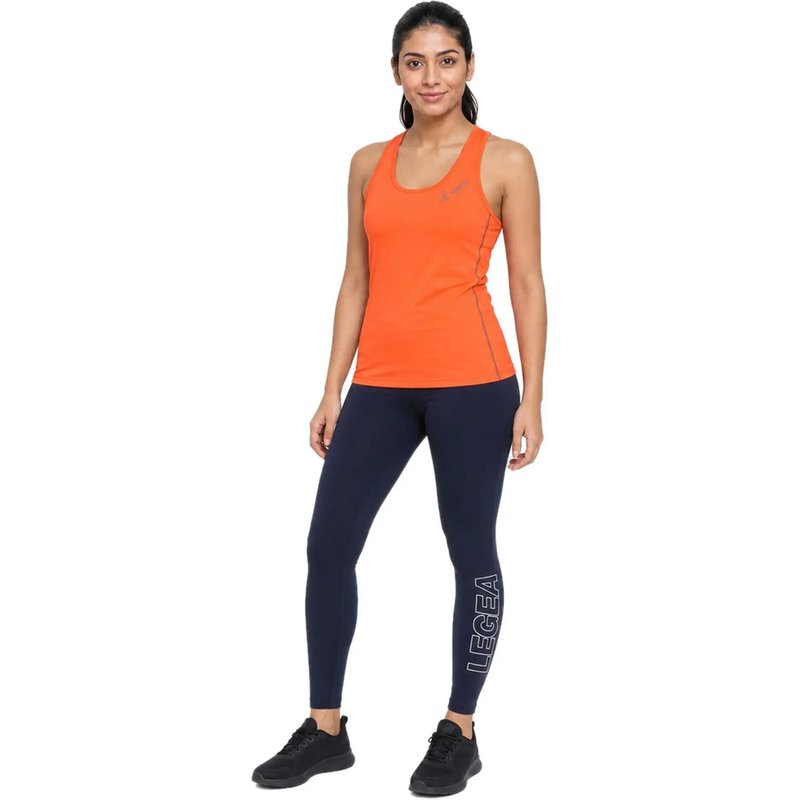 Damen Set aus Tanktop und Leggings Quilk + Levery Neonorange / Marineblau