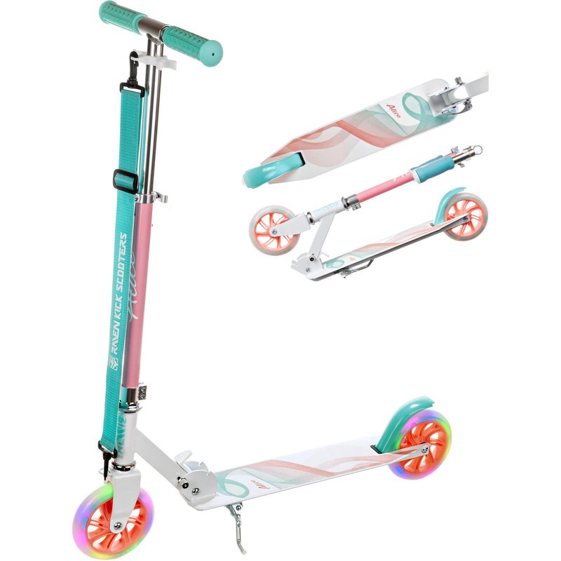 Klappbarer Roller 145mm Alice Weiß/Pfirsich/Mint Leuchtende LED-Räder