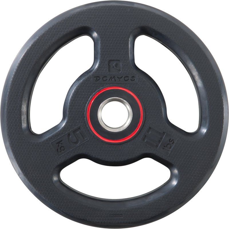 Hantelscheibe gummiert aus teilweise recyceltem Gusseisen mit Griffen 5 kg 28 mm