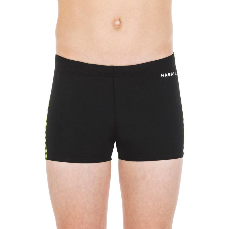 Badehose Boxer Jungen - 500 Fitib schwarz/gelb