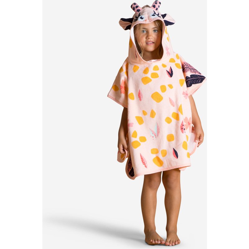 Bade-Poncho Baby Baumwolle - Giraffe weiß/rosa