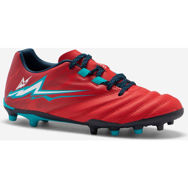 Kinder Rugby Schuhe R500 FG gegossene Sohle trockener Untergrun rot