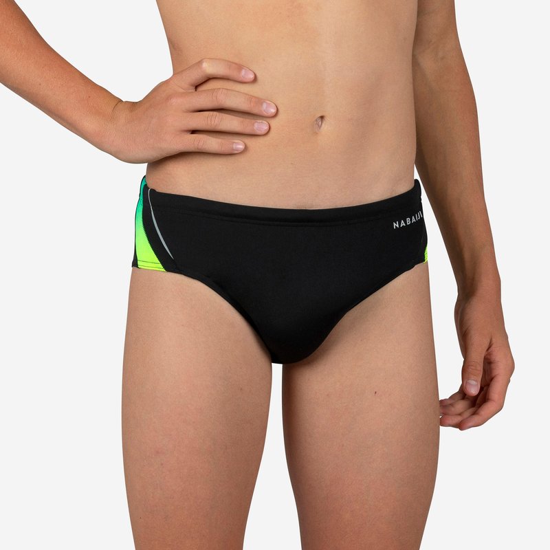 Badehose Slip Jungen - 900 Yoke schwarz/grün