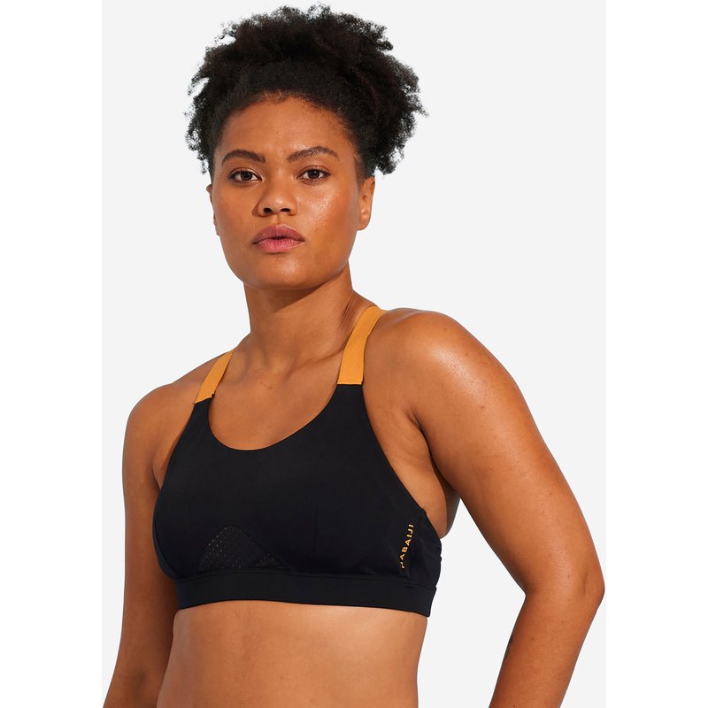 Damen Oberteil Aquagym Aqua-Cycling Sportbikini - Elea schwarz/ocker