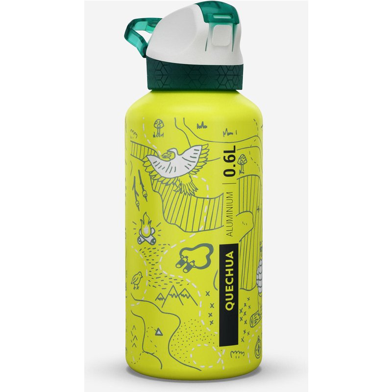Trinkflasche 500 Kinder 0,6 l Aluminium Schnellverschluss Trinkhalm Wandern