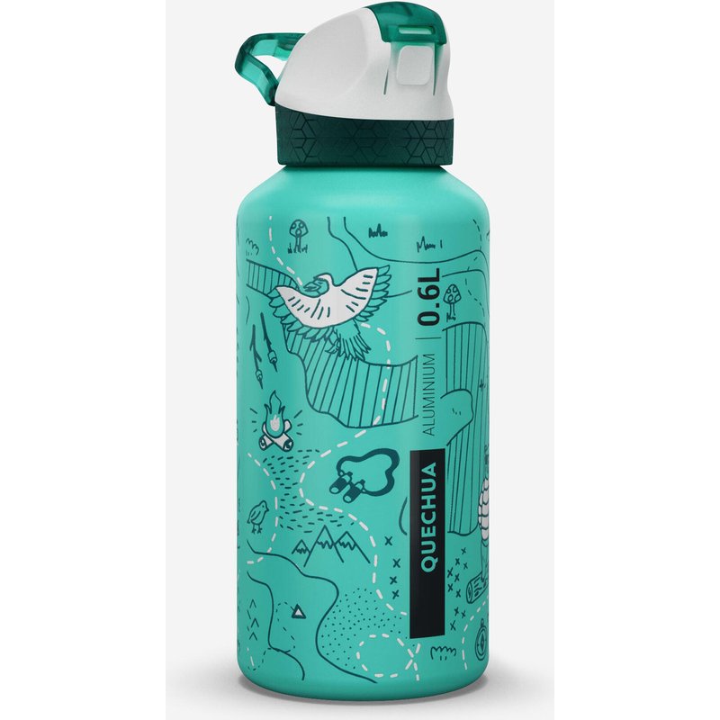 Trinkflasche 500 Kinder 0,6 l Aluminium Schnellverschluss Trinkhalm Wandern