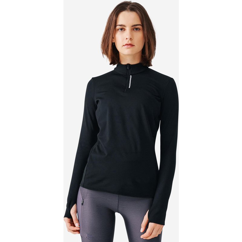 Laufshirt langarm Damen warm - Zip schwarz