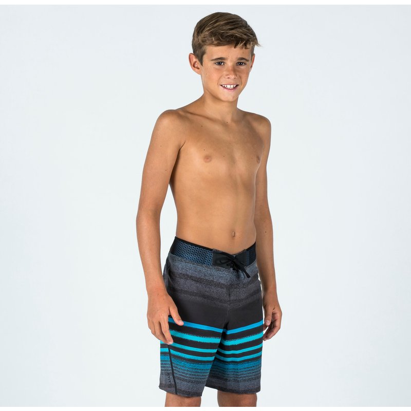 Boardshorts Kinder Jungen 900 gestreift schwarz/blau