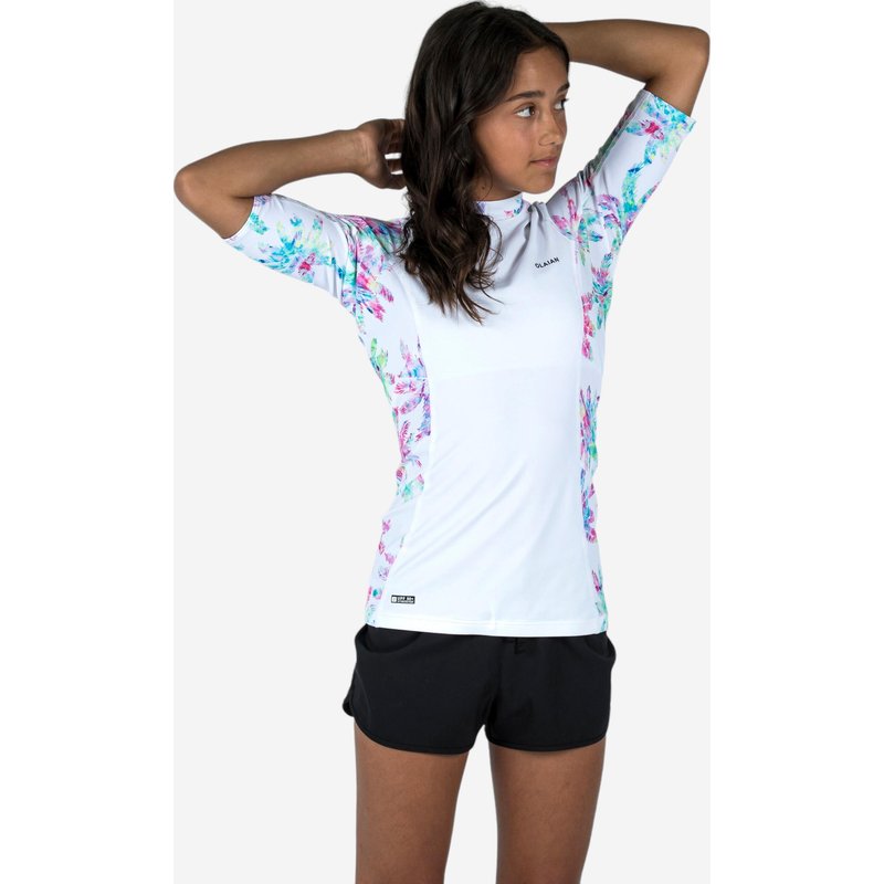 UV-Shirt kurzarm Kinder 500 Palm weiß