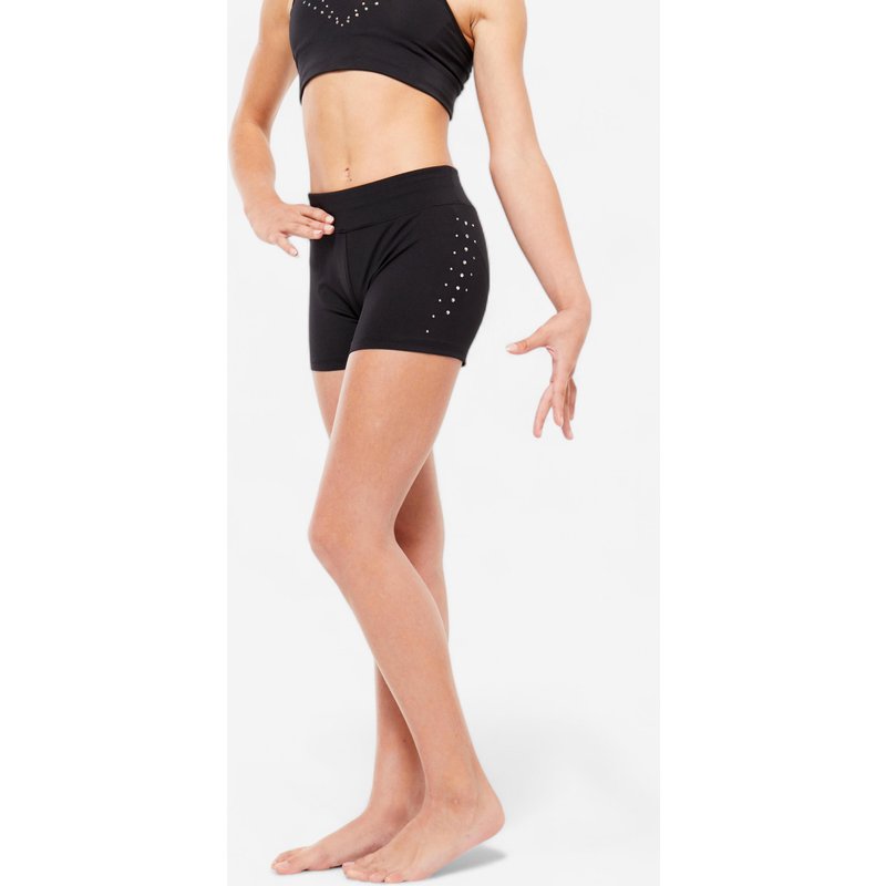 Kurze Gymnastikhose Mädchen - schwarz mit Strass