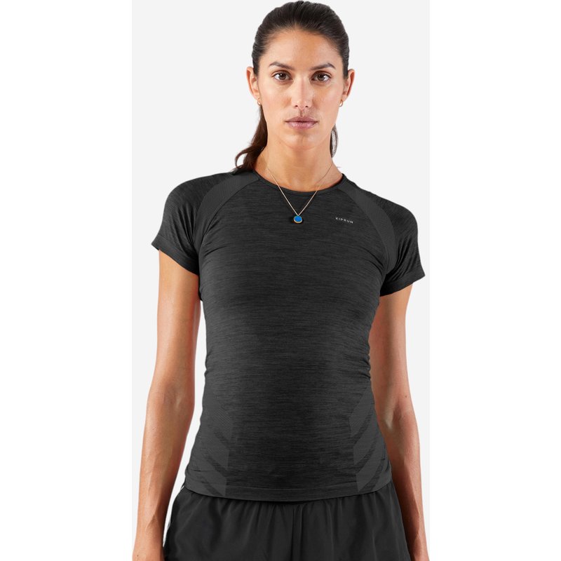 Laufshirt kurzarm Trailrunning Damen nahtlos - Run 500 Comfort Slim schwarz