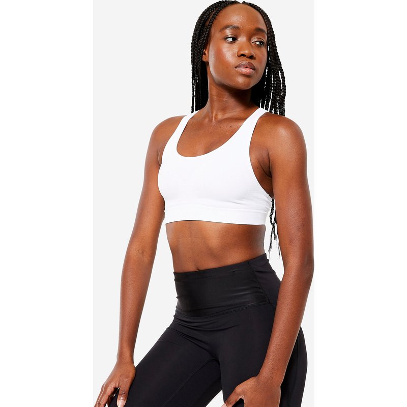 Sport-BH Bustier Damen nahtlos Schwimmerrücken mittlerer Halt - weiß