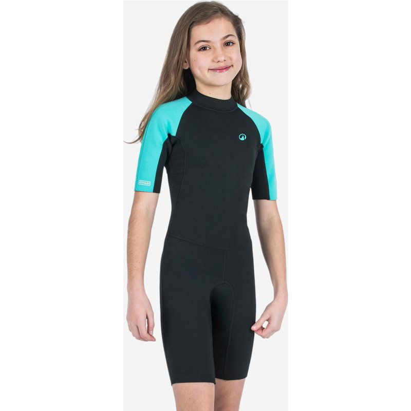 Neopren Shorty Surfen Kinder Yulex 100 1,5 mm schwarz/türkis